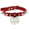 Ras du cou Punk cuir Rivet étoile pentagramme pendentif collier pour femmes Harajuku Cool charme collier bijoux Hip Hop Rock accessoires