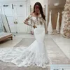 coche dvr Sirena Vestidos de novia Elegantes mangas largas Encaje Boho Sheer Tle Apliques Blanco Marfil Vestidos de novia por encargo con botones Ered Dro Dheky