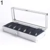 Watch Boxes Cases 6 Grid Card Slot Watch Safe Exhibition Box Jewelry Watches Aluminium Alloy Display Storage Case Transparent Watch Stand Box 230302