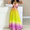Lässige Kleider Sexy für Frauen Europäische und amerikanische Damenbekleidung 2023 Sommermode Farbverlaufsdruck Schlinge Loses Kleid