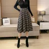Skirts Plaid Womens Vintage Medium Long Belt Lace Up Pocket High Waist Skirt Loose Winter All-match Fashion Midi Lady