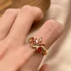 Brincos de colar Set Kinel Red Natural Natural Zircon Ring For Women 585 Cor de ouro rosa de alta qualidade diariamente vintage