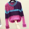 Women's Sweaters Autumn Winter Vintage Hit Color Bright Loose Sweater Women O-neck Lazy Long Sleeve Mohair