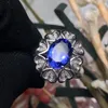 Cluster anneaux fine bijoux réel 18k d'or blanc au750 tanzanite naturelle pierre précieuse 2.6ct femelle pour les femmes anneau