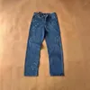 Мужские джинсы 2023 Дизайнер создает старые вымытые хромированные прямые брюки сердца