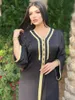 Abiti casual Siskakia Moda Hijab musulmano Abito Eid 2023 Donne eleganti Nastro di diamanti neri Caftano marocchino Turchia Abbigliamento islamico arabo