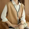 Dames truien 2023 lente en herfst mode all-match mouwloos contrast kleur vest sweater trui gebreide vest