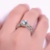 Cluster Rings GEM'S BALLET 925 Sterling Silver Promise Ring Round Moissanite Engagement For Women 1.0Ct 6.5mm 3 Band Art Deco Set