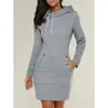 Casual Dresses 2023 Cord Tunic Hoodies klänning Kvinnor bär extra lång hoodie Plain Hooded Elegant Sweatshirt 3XL Big Size