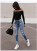 Mulheres da cintura alta mãe jeans jeans skinny estriado calça jeans de jeans de quadril fit