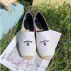 2023 Vrouwen Stro Flats Driehoek Canvas Visser Schoenen Zomer Vrouw Platte Strand Jurk schoenen Mode Loafers Casual Schoenen Strass schoenen Maat Eur35-41