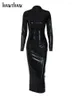 Casual Jurken Vrouwen Lange Mouw Party Club Bodycon Streetwear Zwart Herfst Midi Jurk 2023 Herfst Kleding Groothandel Artikelen Voor