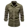 Chemises décontractées pour hommes Autumn Slim Blouses Vêtements masculins 2023 Spring épaississer la chemise de poche masculine Couleur de couleur