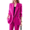 Pantalon deux pièces pour femmes Rose rouge costumes femmes mode 2023 printemps tempérament professionnel formel Blazer et bureau dames travail porter noir