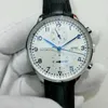 Wristwatches Luxury Mens Mechanical Watch Black Leather Strap Automatic White Dial Blue Hands Male