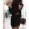 Casual Dresses Spring Backless Long Sleeve Ribbed Mini Dress Office Lady Sticked Sheath Womens O-Neck Package Hip Clubwear