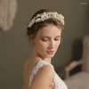 Başlıklar Kadınlar İnci Tiara Taçları Düğün Baş Bandı İncileri Boncuklu Headwear Gold Hoop Gelin Dainty Başlık Parti Headdress