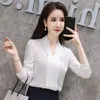 Kvinnors blusar Autumn Women's Formal Wear Loose V-Neck Blouse Work Clothes Street Casual Fashion Pullover Chiffon Long-Sleeve Office