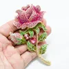 Brooches Rhinestone Crystal Big Rose Flower Brooch Pin Leaves Bud Broach Woman Jewelry FA5068