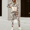 Dames tweedelige broek 2023 Spring herfst vrouwen modieuze print combineren sweatshirts casual lange mouw v nek top jogging pak met