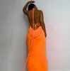 新しいスタイル203サマードレス女性のためのファッションセクシードレスバックレスレースアップ気質ロングスカートストラップレスネックマキシドレス