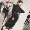 Casual Dresses 2023 Woment Asymmetrical HemLine Offi Button Neck Basic Hot Trumpet Basic Dress Z0216