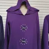 Ethnic Clothing Purple Morocco Hand Sewn Diamond Hooded Robe Middle East Dubai Muslim Dress Women Abayas Vistidos Musulmana Modest