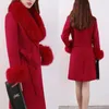 Kvinnors ull kvinnor koreansk vinter lång överrock outwear coat lossa cardigans stor päls krage hylsa bälte manteau femme hiver elegant