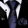 Bow Ties luxueuze merkontwerper voor mannen Polyester geruite streep manchetknopen zakdoek Office bruiloft accessoires stropdas set