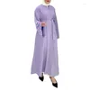 Etnisk klädrock Femme Musulmane Fashion Solid Color Trumpet Sleeve Cardigan Beading Splicing Dress Oppen Abayas For Women Turkish Tunic