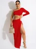 Casual jurken Summer One Shoulder Birthday Party jurk voor vrouwen Side Split Ruched Drawstring Vestidos Aantrekkelijk Backless Black Red