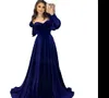 Robe de Soiree Vestidos de noite elegantes Velvet Custom Feito A-Line Formal Dales Faculdade Mangas Longo Rouched Prom