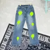 Men's Jeans 2023 Designer Make Old Washed Chrome Straight Trousers Heart Prints Long 3 XA3Z