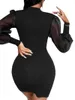 Повседневные платья LFRVZ 2023 Spring Classic Black Young Sexy Office Lady Simple Round Shece Full Eleve Женщины с высокой талией короткое платье скинни