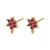 Stud Earrings Mix Shape Small Red Zircon Geometric Earring Trendy Gold Color Crown Flower Ear Cartilage Cuff Jewelry