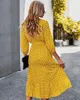 Vestidos casuais Polca Dot Midi Dress for Women Spring Fashion Threeth pesco