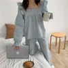 Vêtements de nuit pour femmes Pyjama Ensembles Femmes Plaid Harajuku Écolière Style Doux Automne Simple Vêtements De Nuit Col Carré Ins Belle Vêtements De Nuit Quotidien 230303