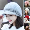 Berets Women Peaked Hat Short Brim Beanie Coldproof Knitting