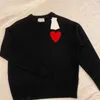 Paris Fashion Mens Designer Amies Knitted Sweater Embroidered Red Heart Solid Color Big Love Round Neck Woolen Men Women Top version