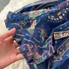 Kvinnor s Two Piece Pants Vintage Lace Embroidery Blue and Short 2 Piece Set Est Luxury Print Patchwork Shirt Mesh Mini Kjol Inkeo 2T128 230302