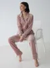 Women's Sleepwear Restve Pink Pajamas For Women 2 Piece Sets Knitted Velvet Long Sleeve Sleepwear Casual Female Trouser Suits Solid Winter 230303