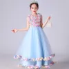 Robes de fille Adolescents Été Longue Fleur Fille Robes De Fête Enfants Élégant Mariage Tutu Robe De Bal Enfants Princesse Demoiselle D'honneur Robe Formelle W0224