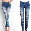 Jeans da donna Jeans strappati slim blu per donna Jeans a vita alta in denim elasticizzato lavato skinny strappato Pantaloni a vita alta Femme sbiancato