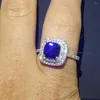 Anillos de racimo tamaño 5-10 joyería de gota impresionante plata de ley 925 forma de cojín relleno azul 5A CZ conjunto de anillos de boda para mujer