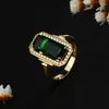 Cluster Rings Solid 14K Gold Jewelry 1 Turquoise Ring Box For Women Silver 925 Green Emerald Topaz Wedding Anel