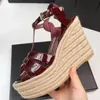 Kadınlar kama sandalet yüksek topuklu ayakkabılar haraç deri kama espadrille sandalet patent derileri ayak bileği kayış kama platformu topuklu konfor desginer 35-43Box