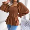 Bloups feminina Pearl embelezada saia miscelada tampeias casuais pescoço quadrado manga longa árvore branca chiffon botão pequena camisa mulher mulher