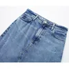 Skirts TRAF Denim Long for Women Blue High Waist Woman Fashion 2023 Faded Slit Maxi Spring Button 230302