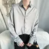 Mężczyzn Casual Shirts Męs Mężczyzna wielka moda luźna cała dopasowanie jedwabiu lodowego czysty biały czarny z garniturem nastolatkiem na zewnątrz zużycie 230302