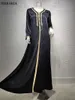 Robes décontractées Siskakia Mode Musulman Hijab Robe Eid 2023 Femmes Élégantes Ruban De Diamant Noir Caftan Marocain Turquie Arabe Islamique Clothin